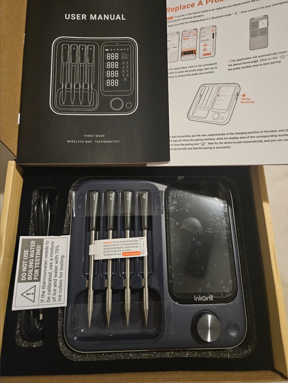 Wireless BBQ Thermometer - Black - 4-Probe Kit